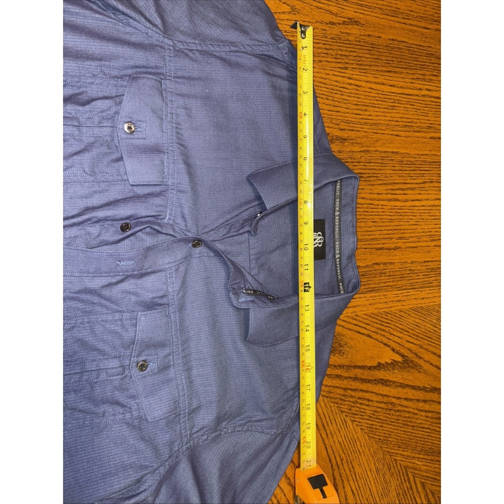 Men's Button Down Shirts XL, Rock Republic, Long Sleeve Cotton Blue Roll Tab - Picture 4 of 8